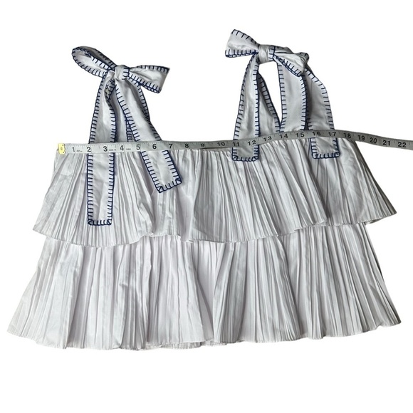 SALONI Jools Ruffled Embroidered Shoulder
Tie Blouse Crop Top White Blue… - Picture 5 of 9